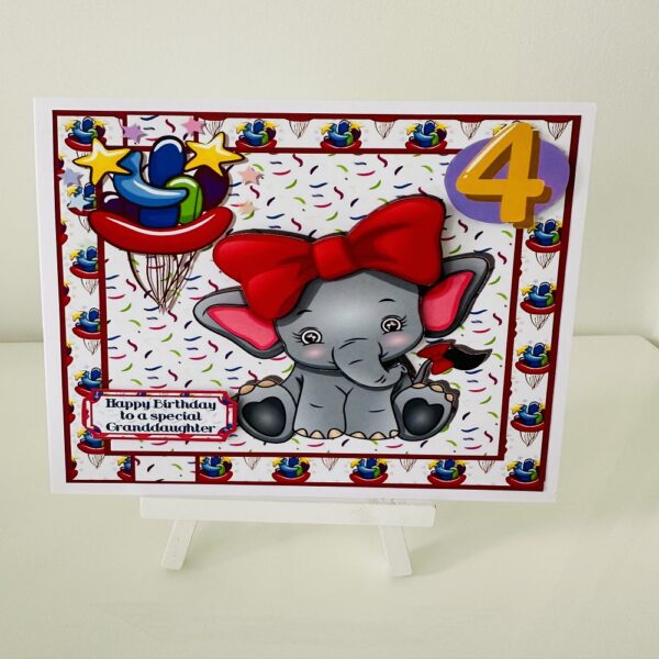 Handcrafted 3D Decoupage Elephant Girls Birthday Card | Daughter | Granddaughter - main product image