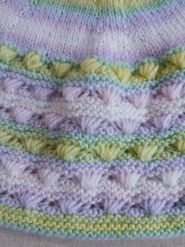 Hand- knitted baby cardigan and hat. Pastel shades. Approx 0 to 3 mths. - product image 3
