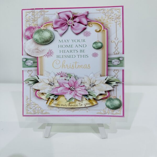 Handmade 3D decoupage Christmas Bauble Christmas Card – Pink and Green - main product image