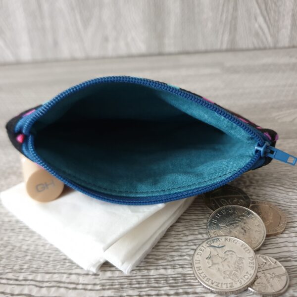 Coin Purse Cosmetics or Makeup Pouch 100% Cotton Small Rainbow Hearts Pattern Fabric outer. 008 - product image 2