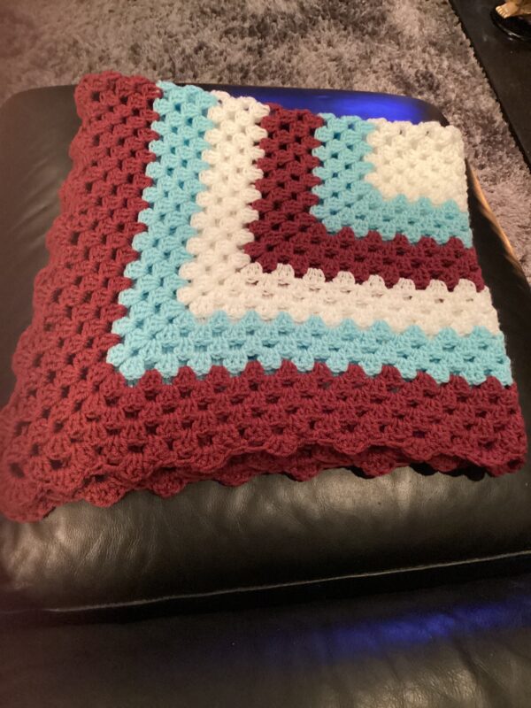 Burgundy White and Blue Baby Blanket - main product image