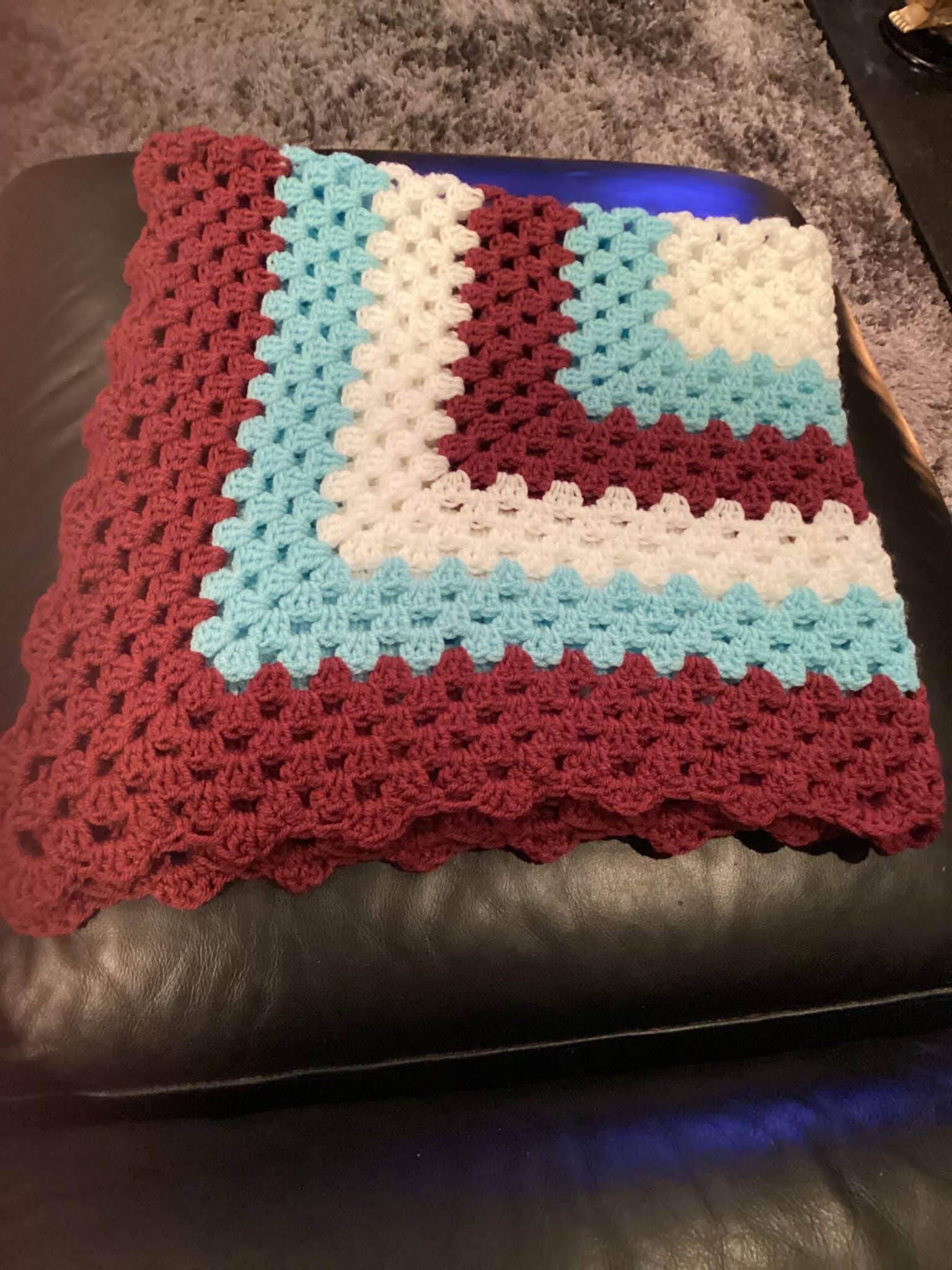 Burgundy White and Blue Baby Blanket - main product image