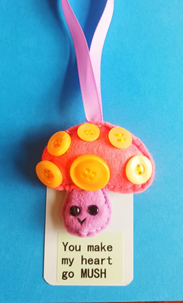 Hand sewn felt mushroom hanging decoration & gift card - main product image