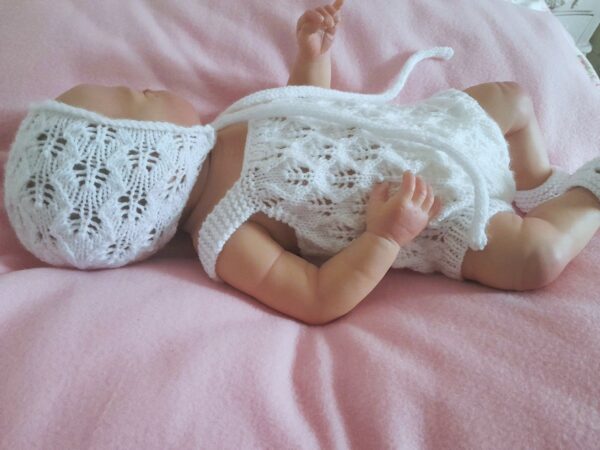 Hand-Knitted Summer Romper Set~White~0-3 months - product image 3