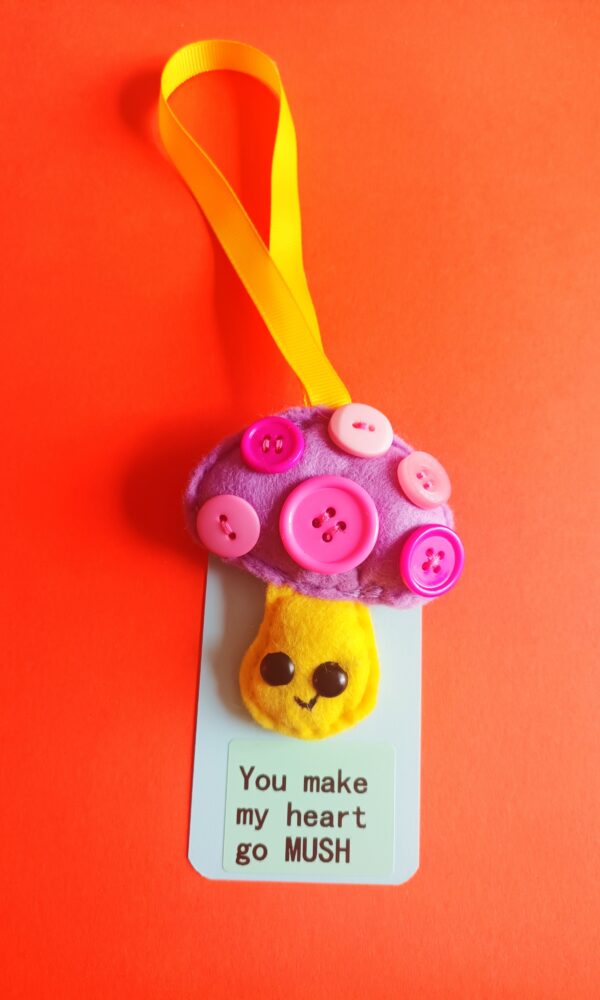 Hand sewn felt mushroom hanging decoration & gift card - main product image