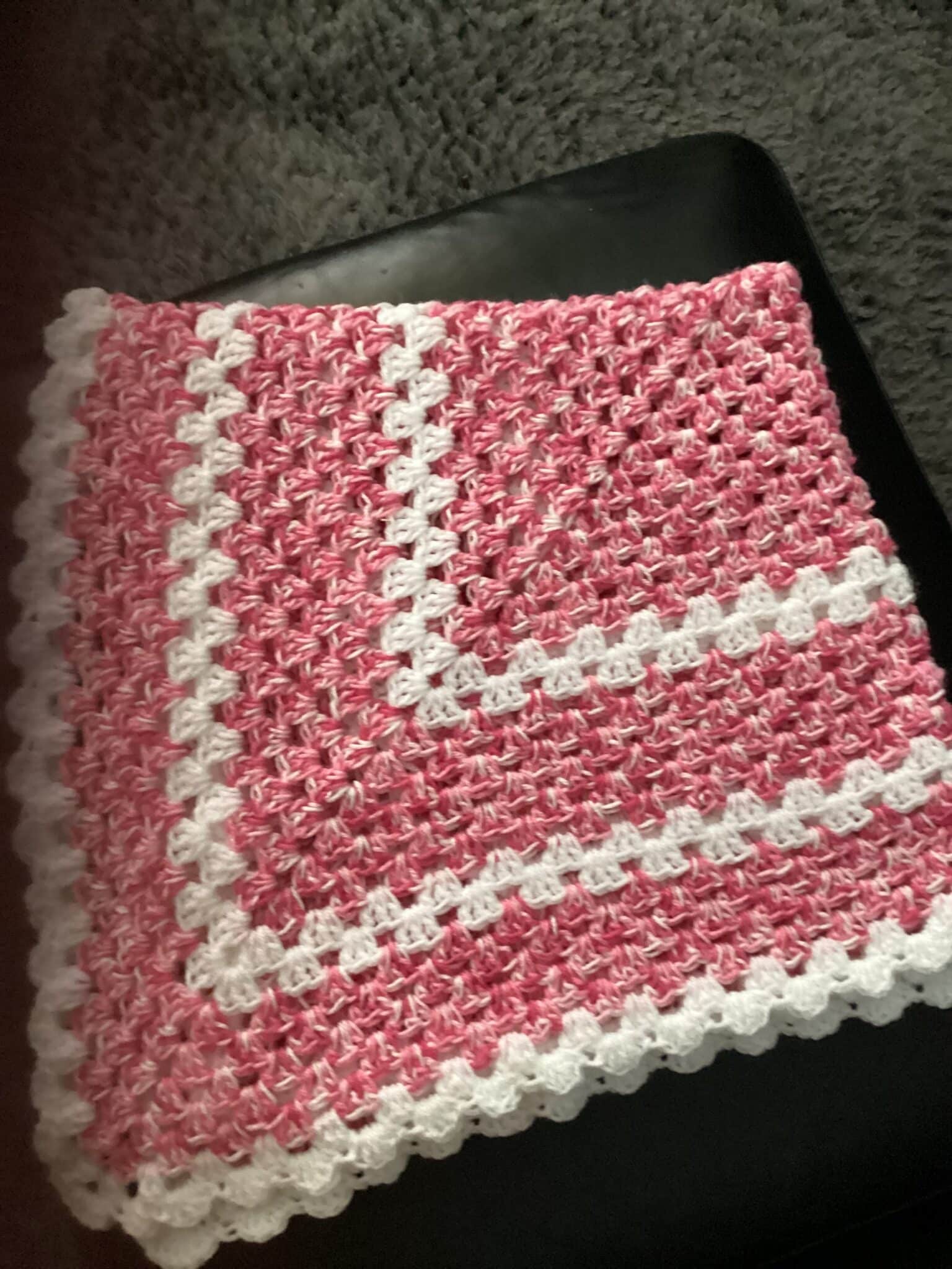 Pink Variegated and White Baby Blanket - main product image