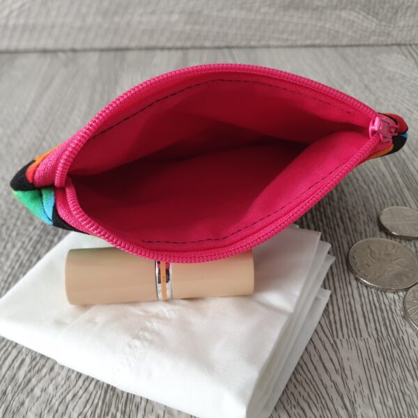 Coin Purse Cosmetics or Makeup Pouch 100% Cotton Rainbow Hearts Pattern Fabric outer. 007 - product image 2