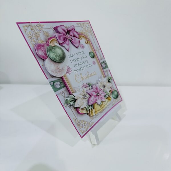 Handmade 3D decoupage Christmas Bauble Christmas Card – Pink and Green - product image 2