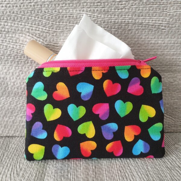Coin Purse Cosmetics or Makeup Pouch 100% Cotton Rainbow Hearts Pattern Fabric outer. 007 - product image 3