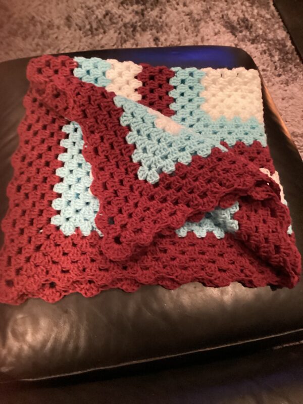 Burgundy White and Blue Baby Blanket - product image 2