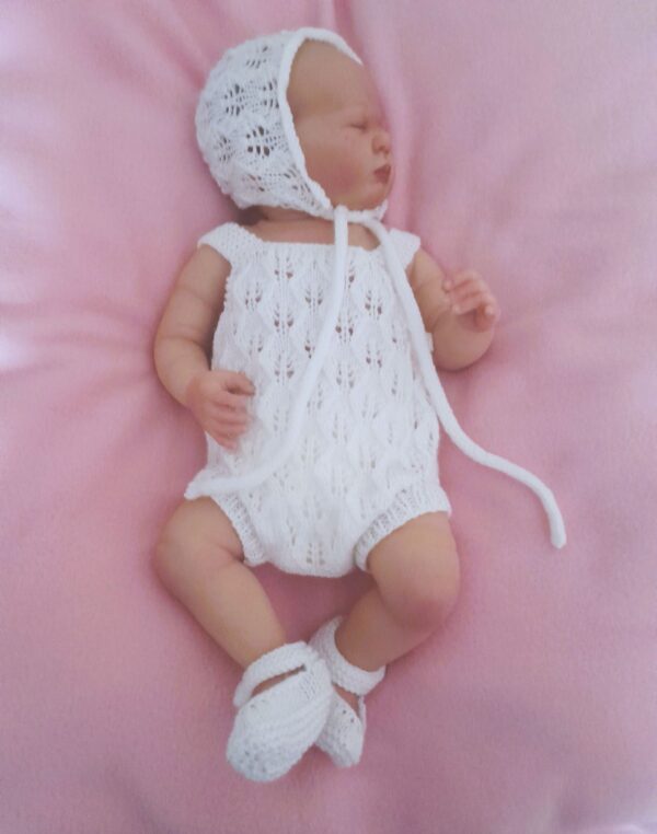 Hand-Knitted Summer Romper Set~White~0-3 months - main product image