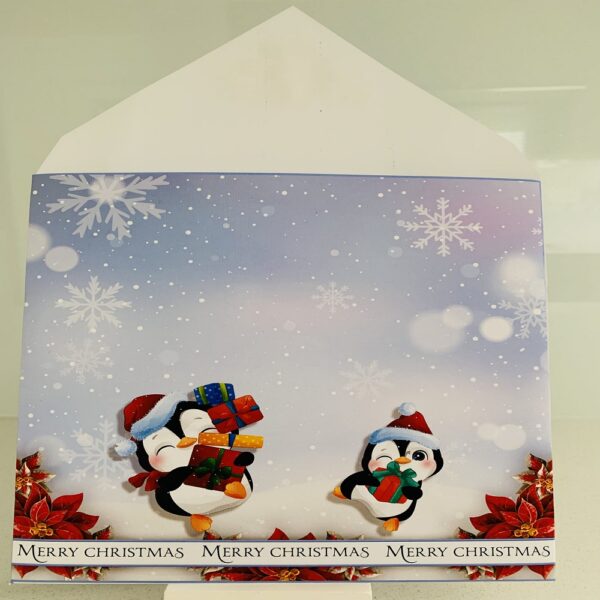Handmade Luxury 3D decoupage Penguin Christmas card - product image 5