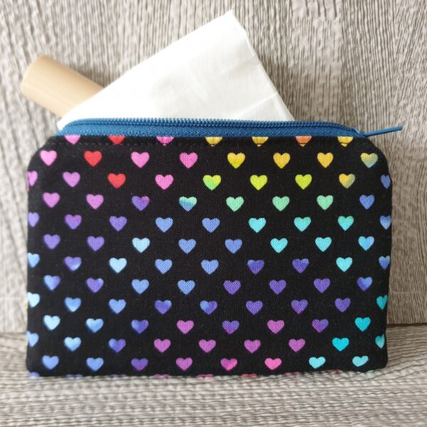 Coin Purse Cosmetics or Makeup Pouch 100% Cotton Small Rainbow Hearts Pattern Fabric outer. 008 - product image 3