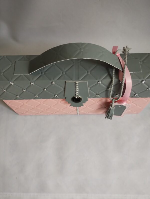 Luxury ‘Quilted’ Long Handbag Style Gift Box in tones of pink and grey - product image 5