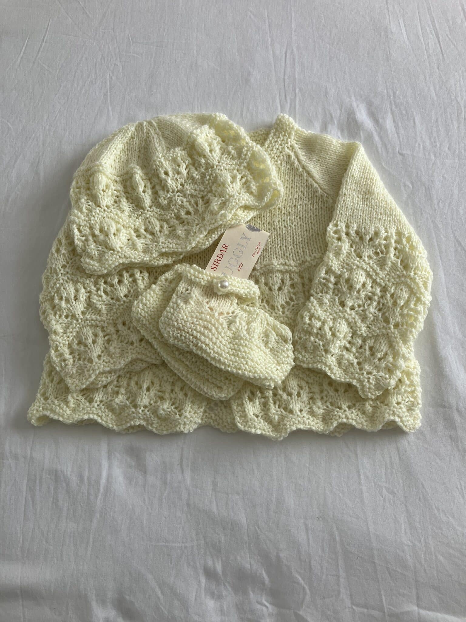 Lacy matinee coat, bonnet and shoes - main product image