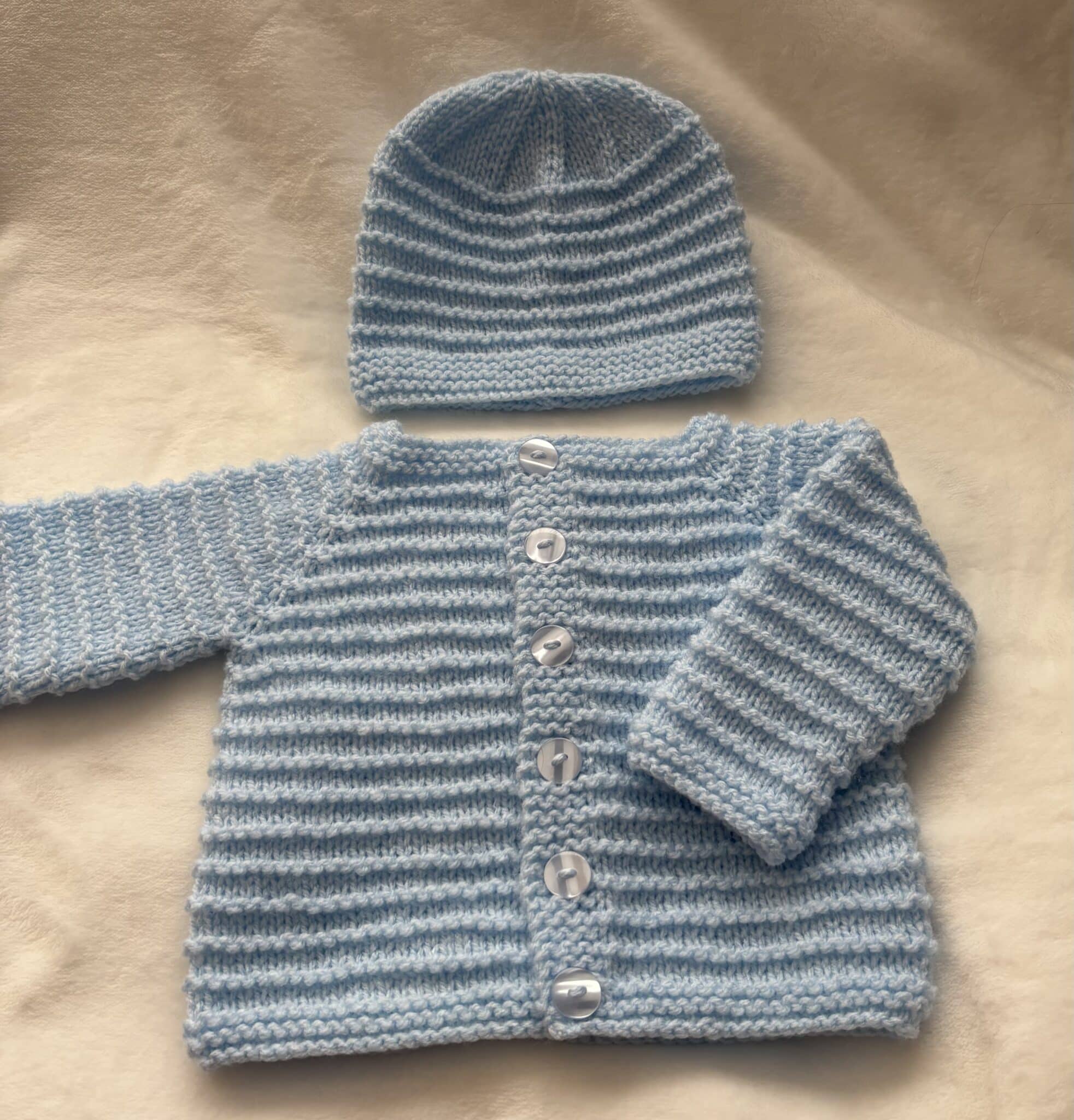 Hand knitted Baby Boy Cardigan and Hat - main product image