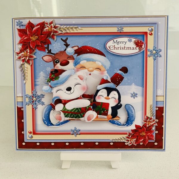 Handmade Luxury 3D Decoupage Christmas Card “Santa/Sledge” 7×7 - main product image