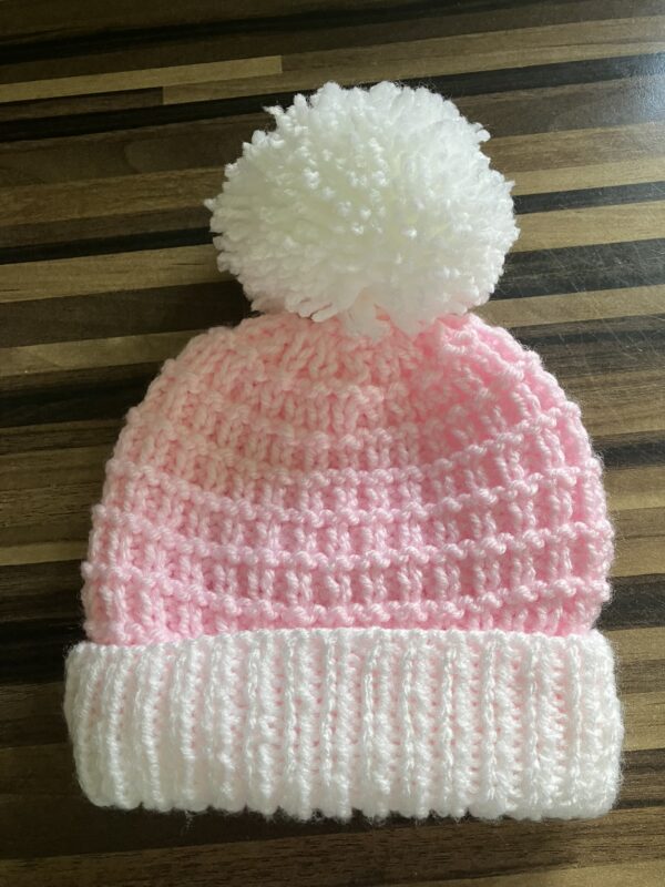 Baby girl pink and white cardigan and hat set - product image 4
