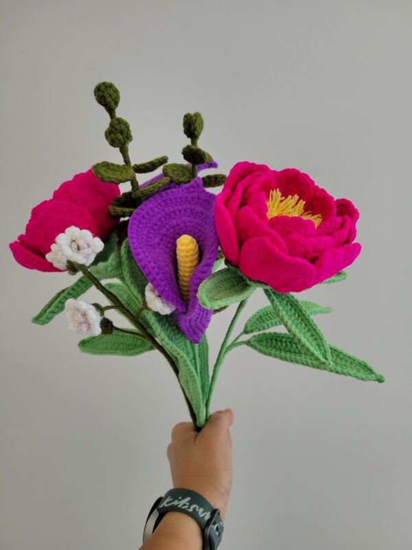 Crochet Peonies & Calla Lilies Bouquet - product image 5
