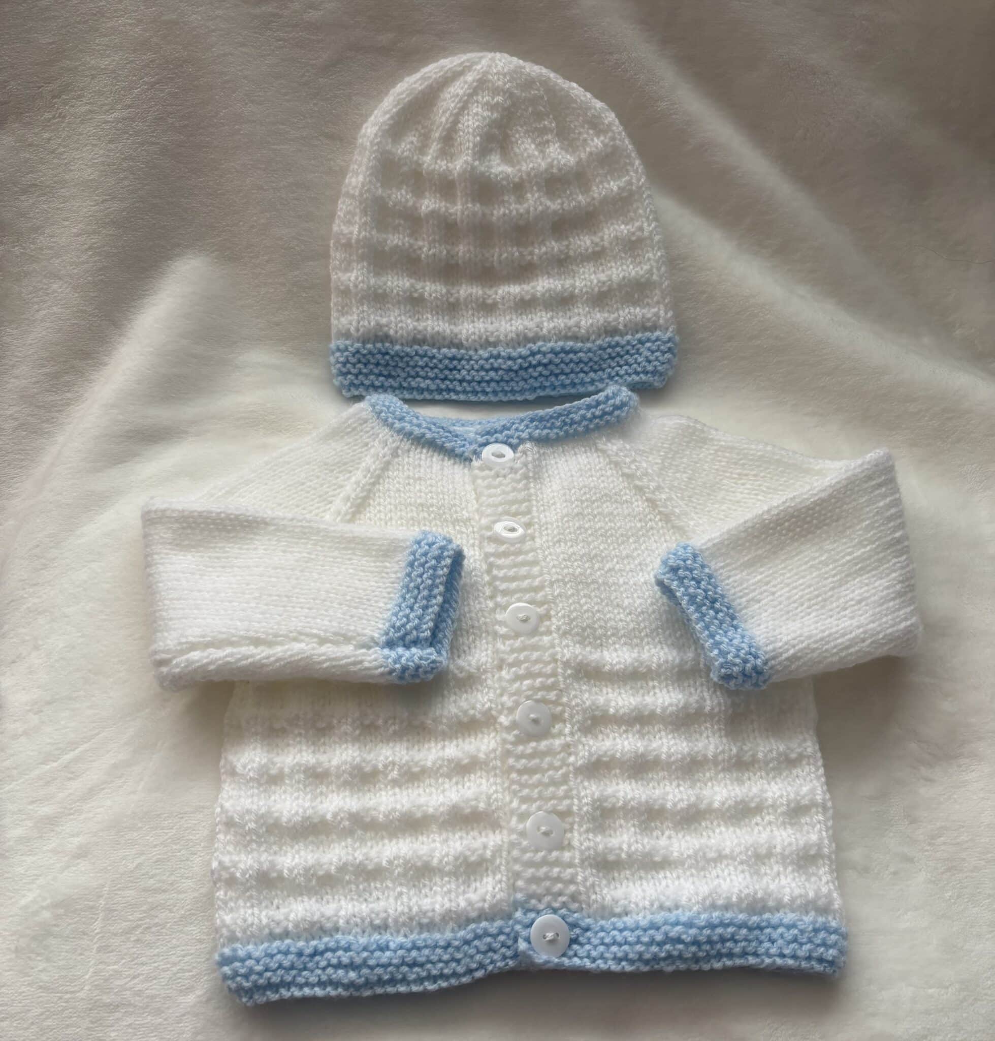 Hand Knitted Baby Boy Cardigan and Hat - main product image