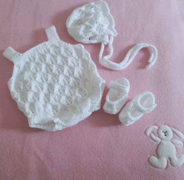 Hand-Knitted Summer Romper Set~White~0-3 months - product image 5