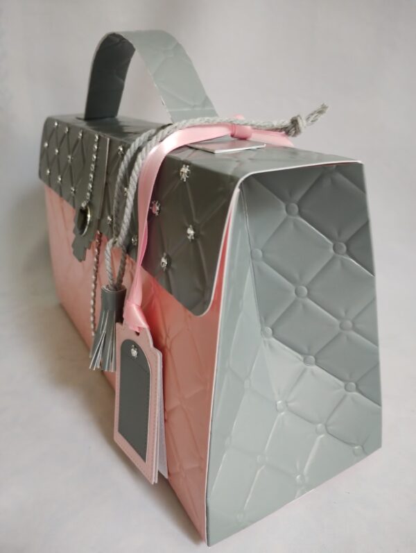 Luxury ‘Quilted’ Long Handbag Style Gift Box in tones of pink and grey - product image 4