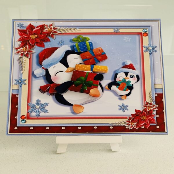 Handmade Luxury 3D decoupage Penguin Christmas card - main product image