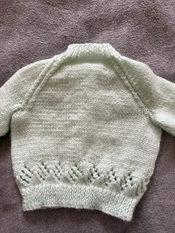 Hand knitted mint cardigan with teddy buttons chest 18” (3-6 months) New - product image 2