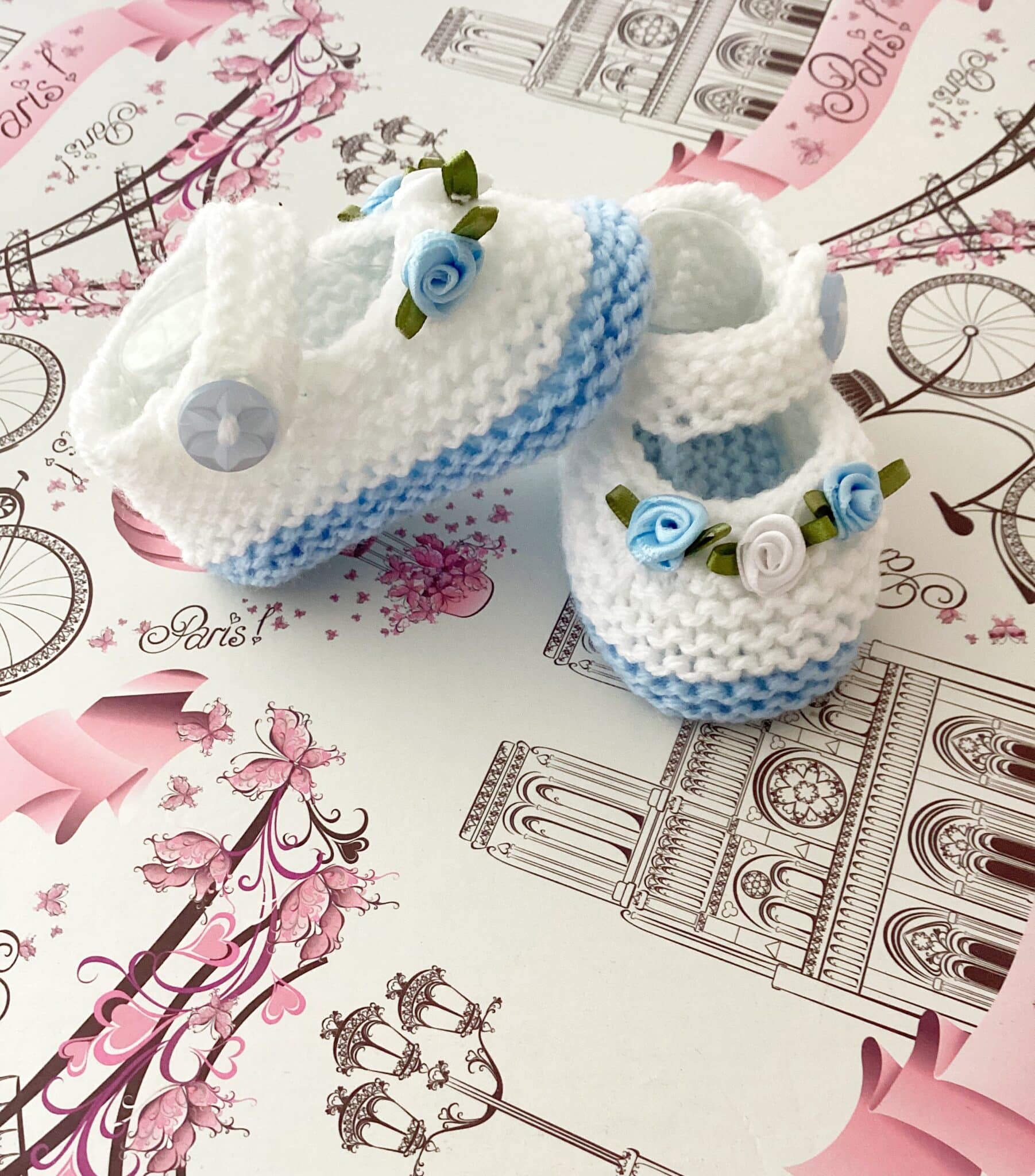 Hand knitted baby girl lace booties, Mary Jane shoes premature, newborn to 3 months - main product image