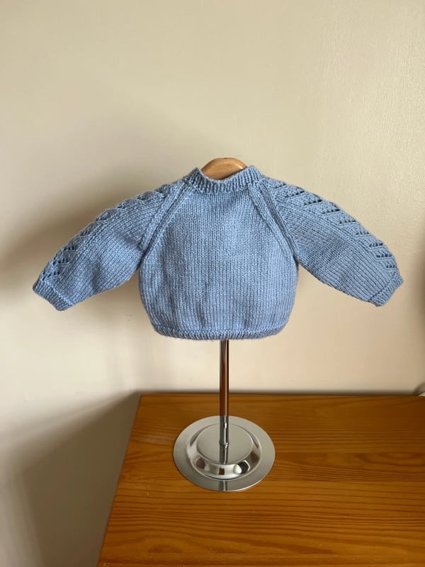 Hand knitted blue cardigan chest 18” (3 – 6 months) New - product image 2