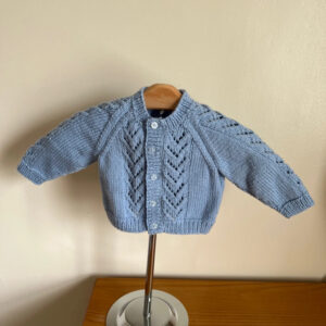 Hand knitted blue cardigan chest 18” (3 - 6 months) New