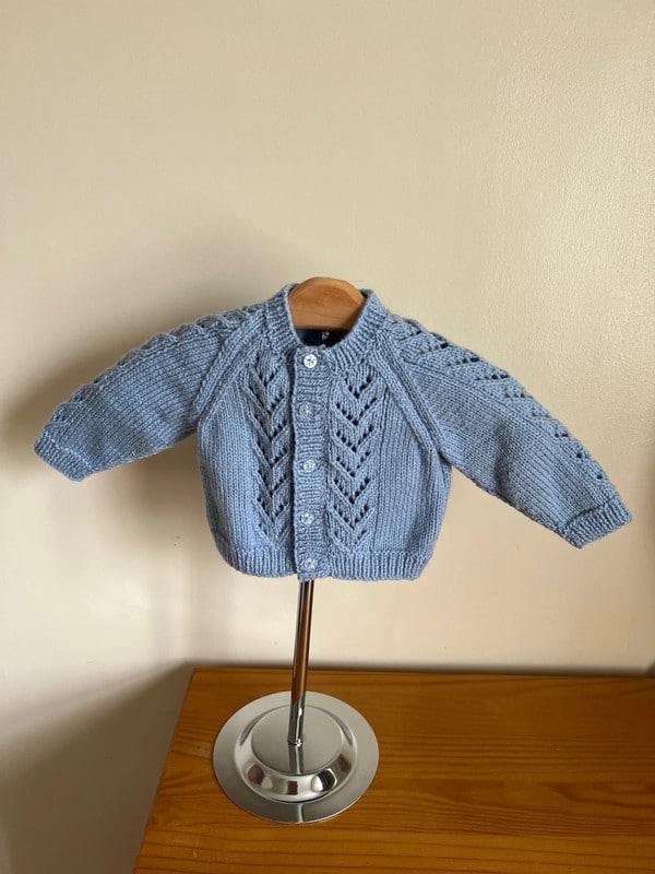 Hand knitted blue cardigan chest 18” (3 – 6 months) New - main product image
