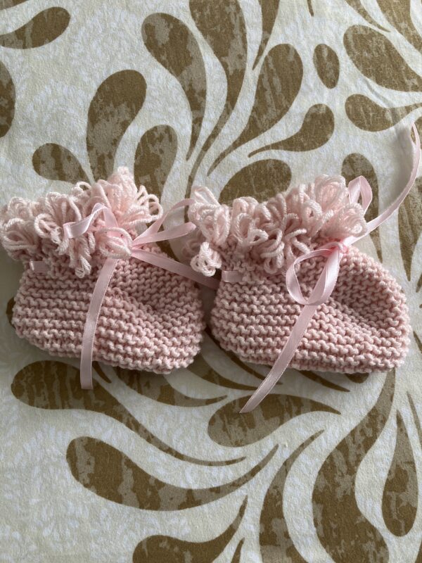 Handmade pink cardigan, hat and bootees. - product image 4