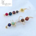 Celestial Planet Earrings, Solar System Earrings Sun, Moon & Stars, Gold Wire Wrap Space Jewellery