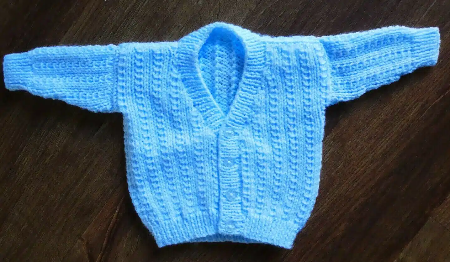 Hand Knitted Blue Cardigan – Chest 18″ (3 – 6 months) – New - main product image