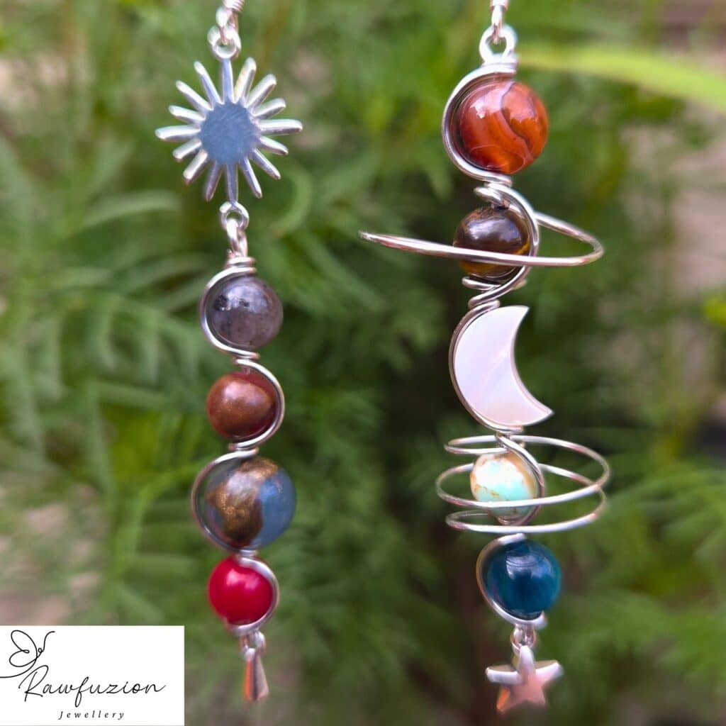 Solar System Earrings, Sun, Moon & Stars, Silver Space Jewellery, Cosmic Galaxy Astronomy Gift