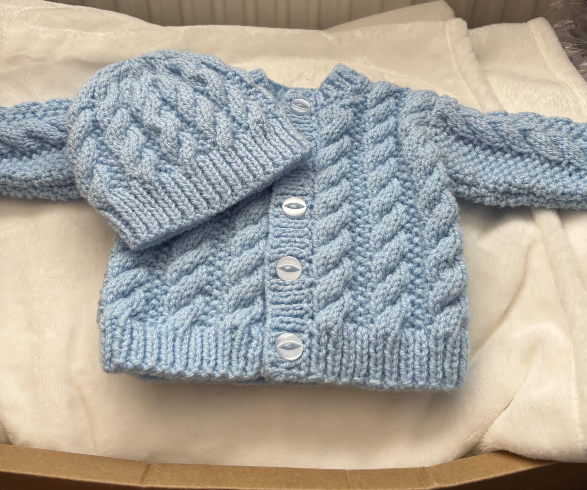 Hand Knitted Aran Cardigan with Hat 0-3 months - main product image