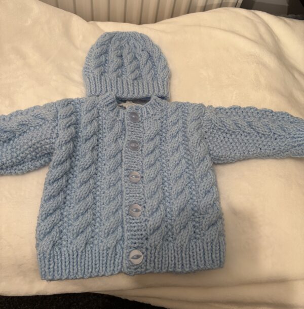 Hand Knitted Aran Cardigan with Hat 0-3 months - main product image