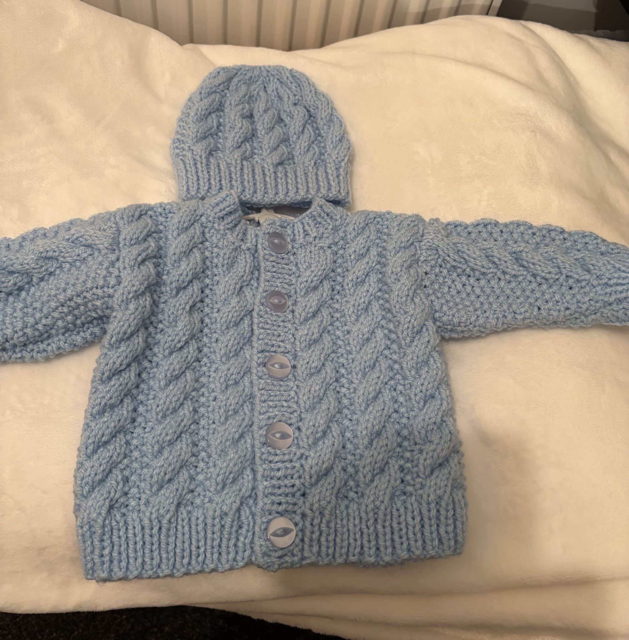 Hand Knitted Aran Cardigan with Hat 0-3 months - main product image