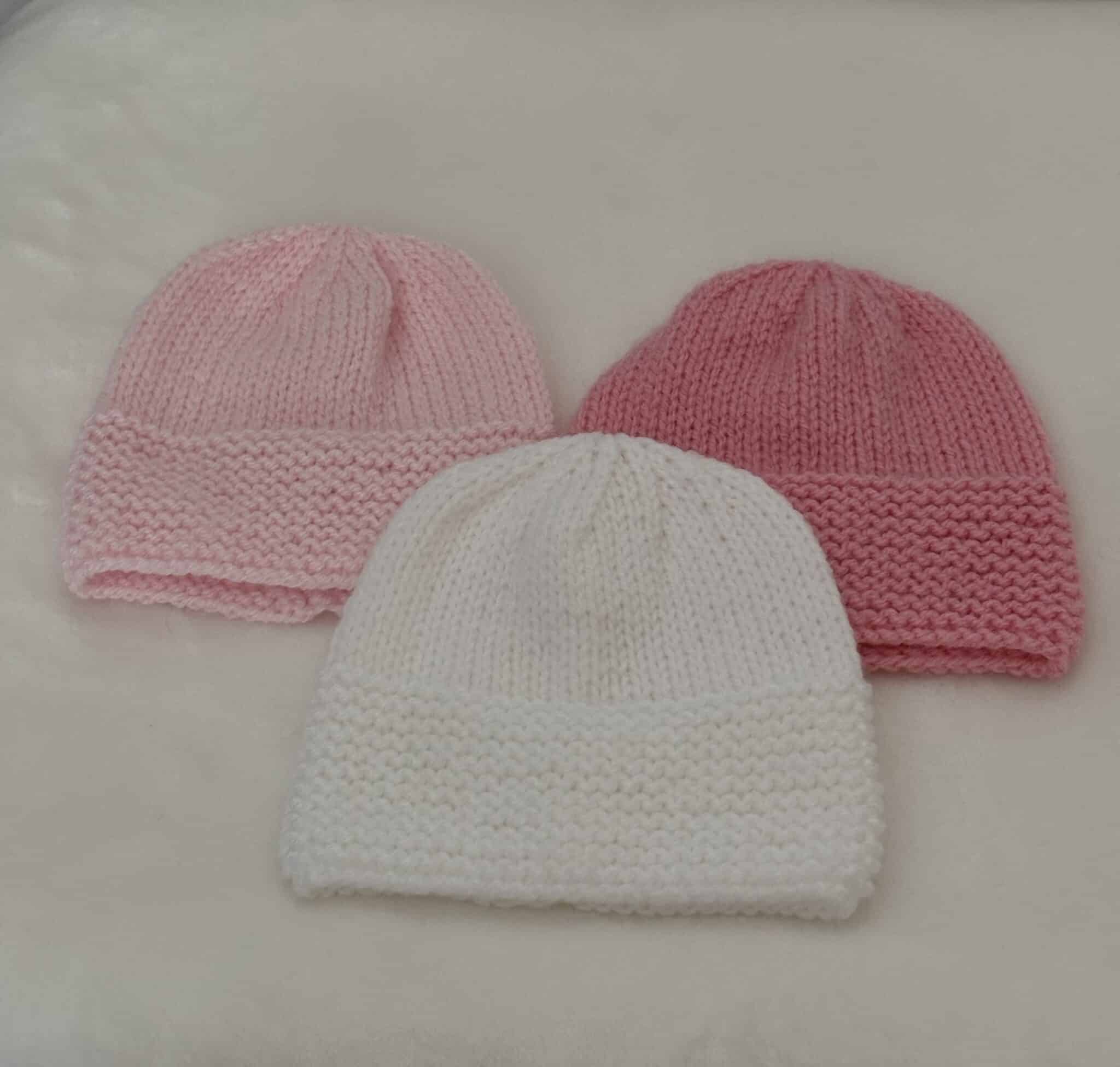 Hand Knitted Beanie Style Hat Newborn x 3 in set - main product image