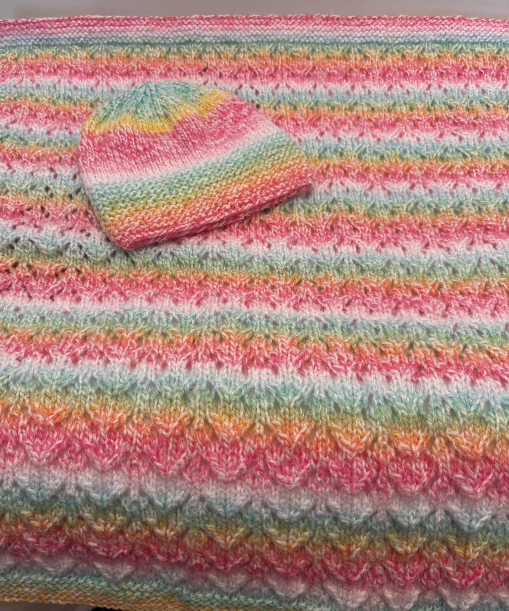 Hand knitted Baby Blanket with Hat - main product image