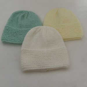 Hand knitted Beanie Style Hats x 3 Newborn