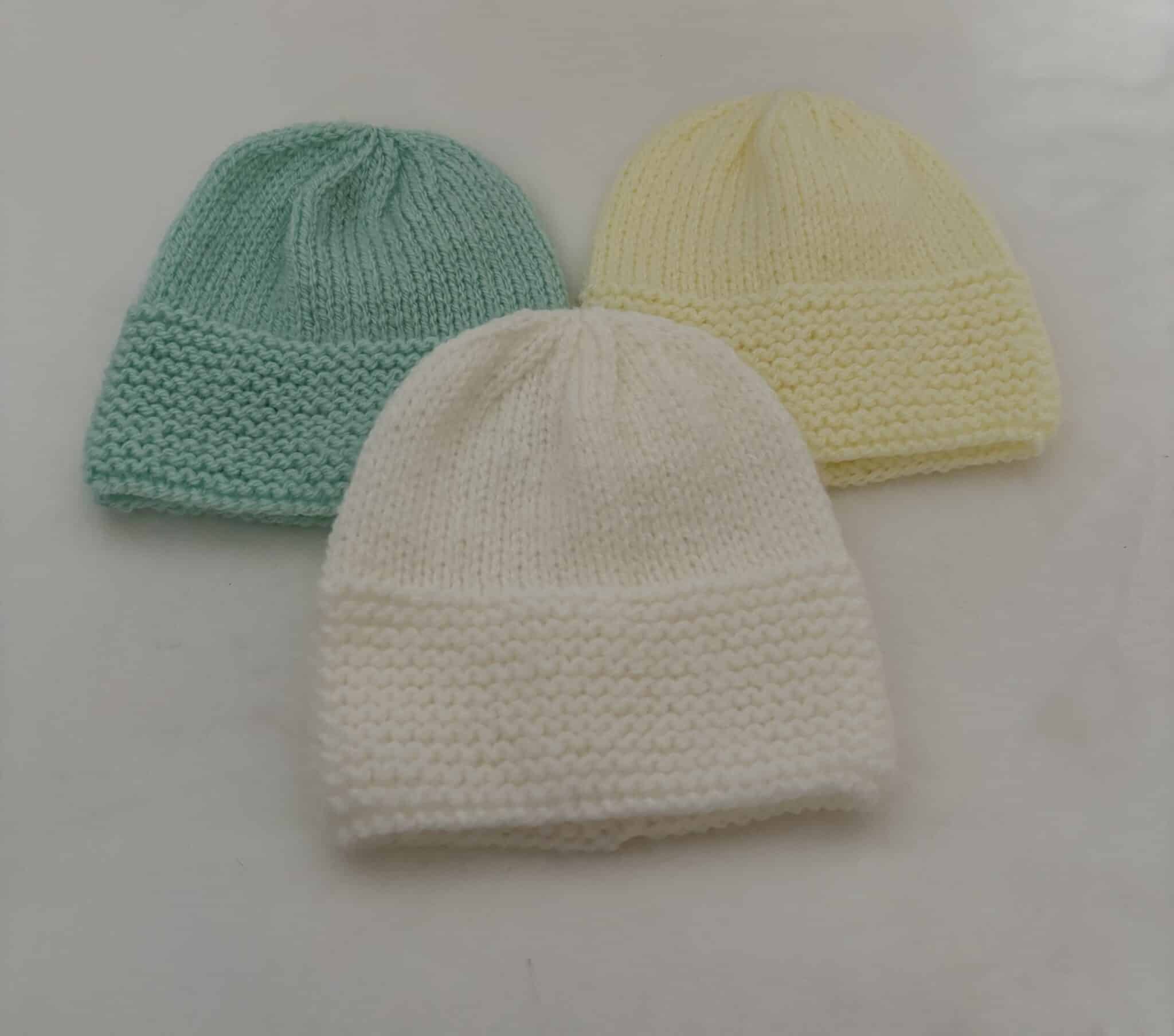 Hand knitted Beanie Style Hats x 3 Newborn - main product image