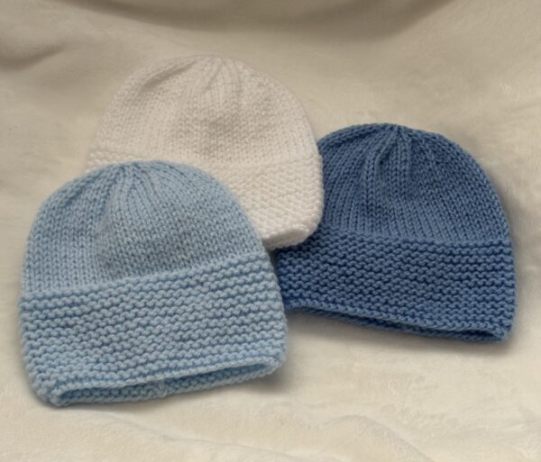 Hand Knitted Beanie Style Hats x 3 Newborn - main product image