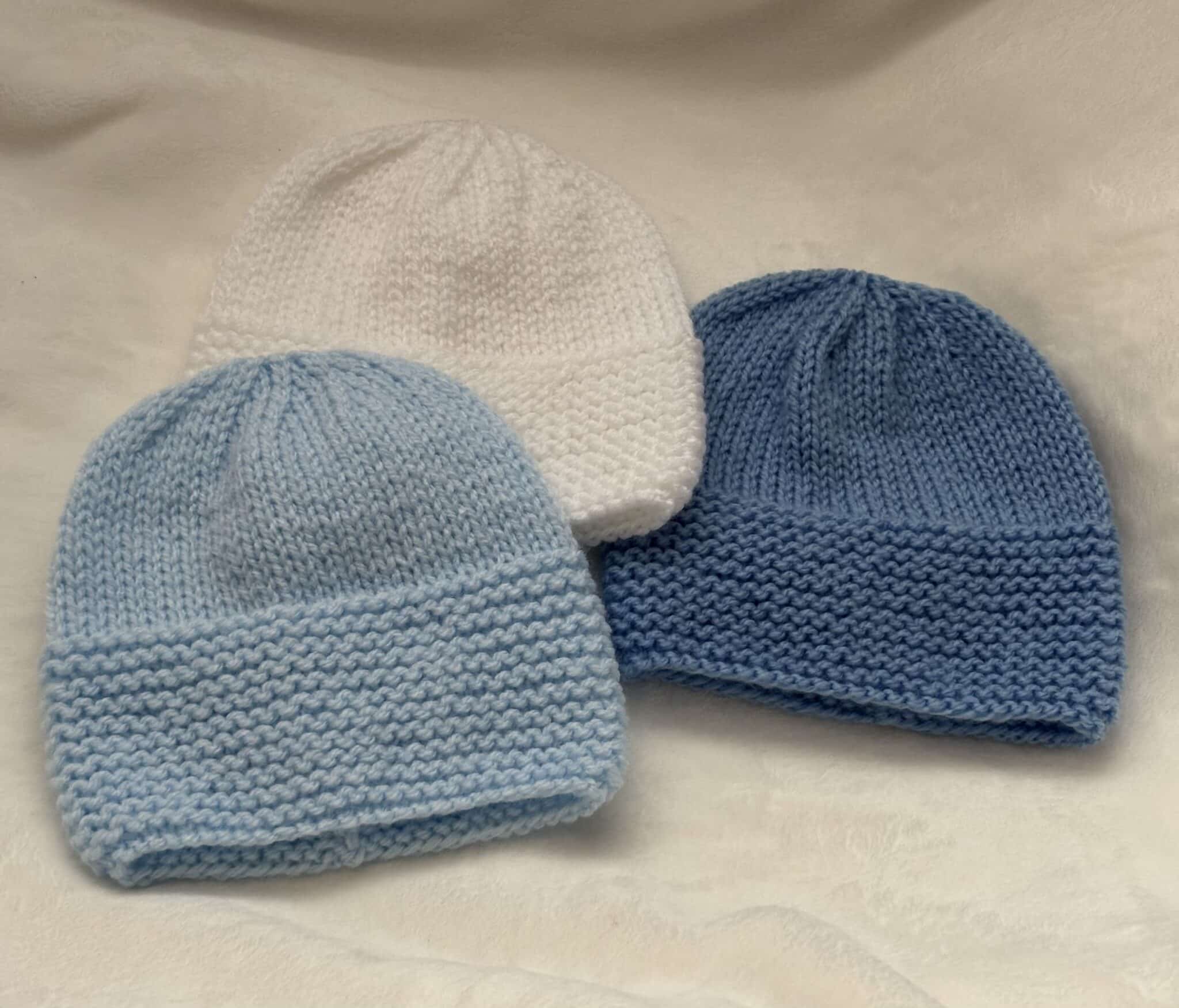 Hand Knitted Beanie Style Hats x 3 Newborn - main product image