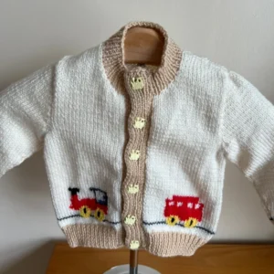 Hand Knitted Train Cardigan - Size 22"