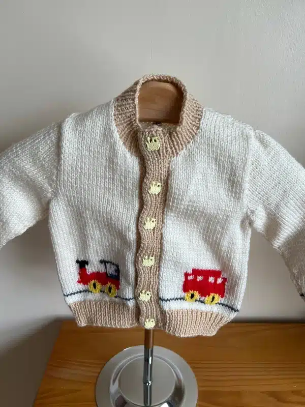 Hand Knitted Train Cardigan – Size 22″ - main product image