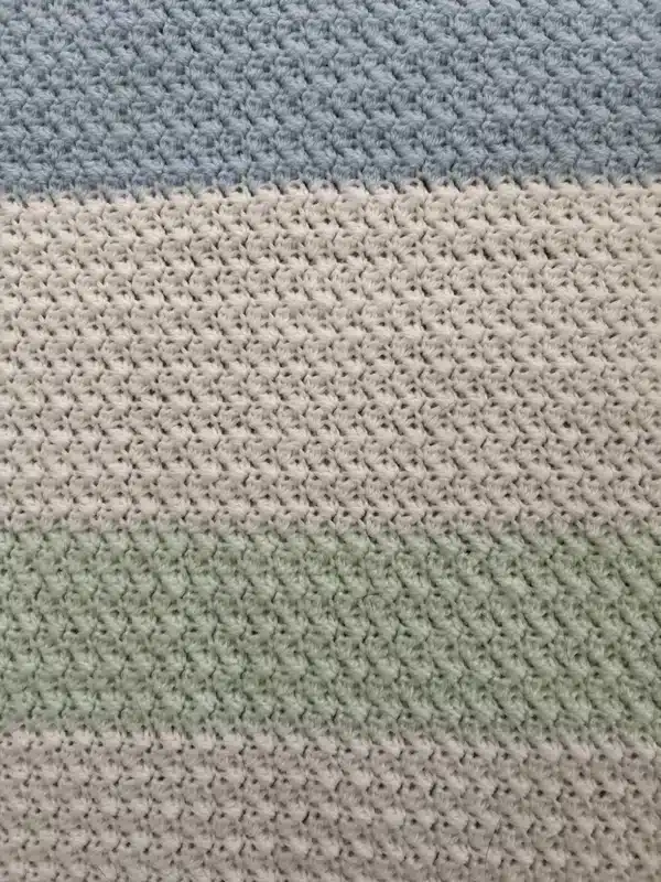 Hand crocheted blanket in white/blue/mint size 13” x 19” - product image 2