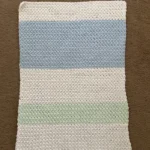 Hand crocheted blanket in white/blue/mint size 13” x 19”