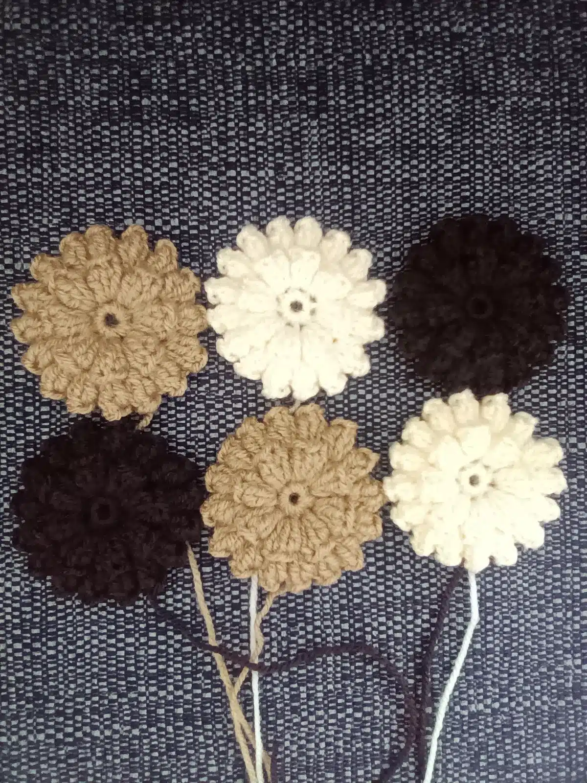 🌼 6 Applique Handmade Hand Crochet Flowers Beige, Buttercream and Brown 7.5cm/3ins 🌼 - main product image